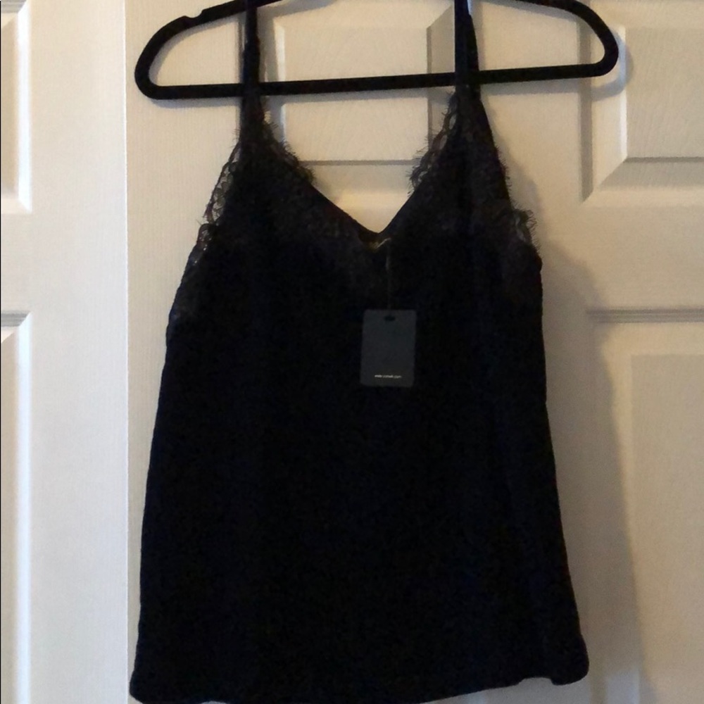 Blue and black lace velvet tank top